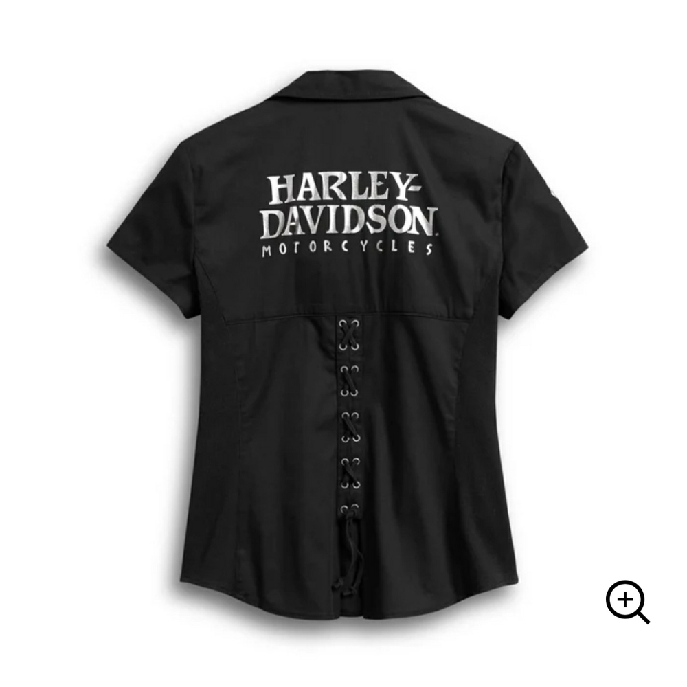 Harley-Davidson Biker Shirt Zip Front + Laced Corset Color: Black Size: M NWT - Picture 3 of 7